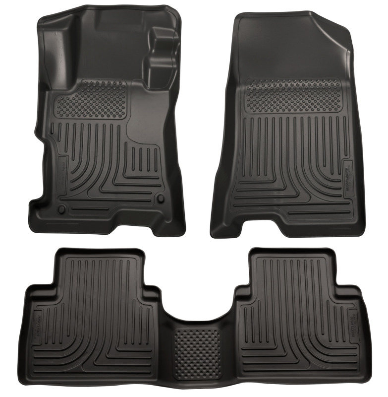 Kia Sorento Floor Mats - Front + 2nd Seat - Husky Liners - Weatherbeater - Black - 2014